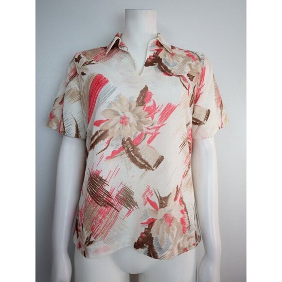 VINTAGE WOMEN S BEIGE BROWN PINK FLORAL PRINT TOP - CANTADA - SIZE 34 - Picture 2 of 9